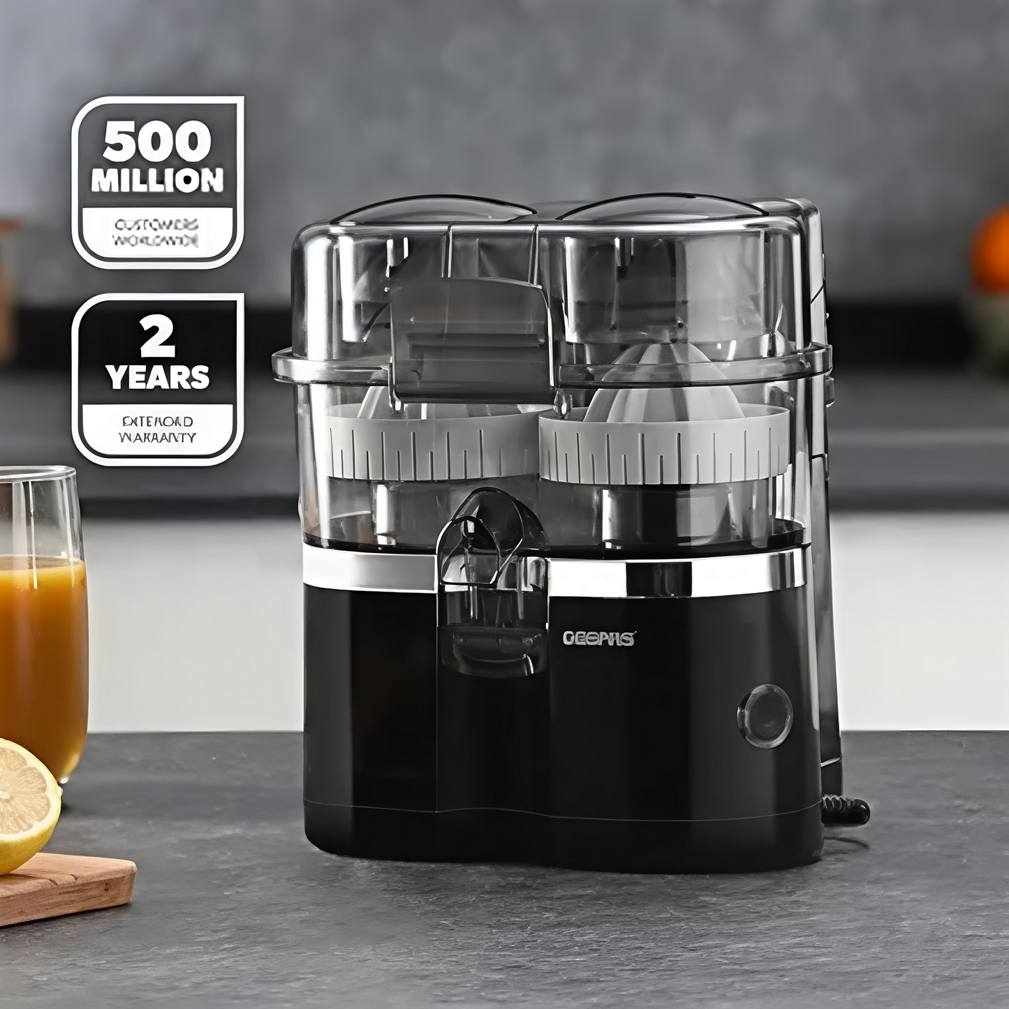 Geepas Double Squeezer Citrus Juicer Red 90W, GCJ5347