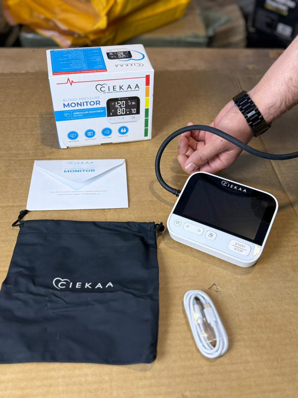 CIEKAA Blood Pressure Monitor Accurate Automatic Digital BP Machine for Home Use &amp; Pulse Rate Monitoring Meter with Cuff 22-42 cm,2x120 Sets Memory,Backlit Display, Includes Batteries, Carrying Case